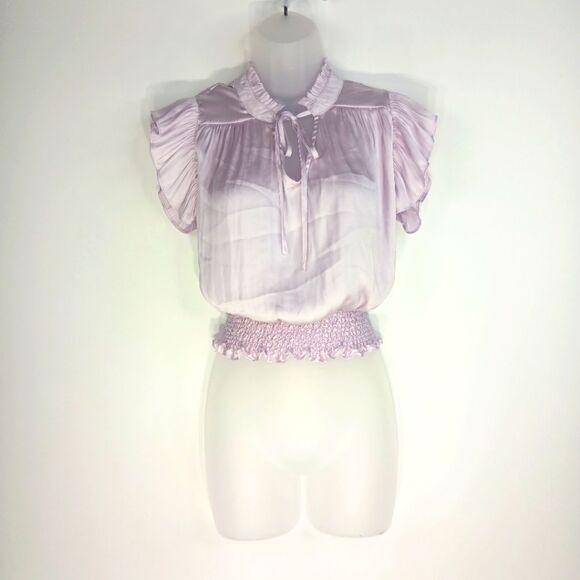 SINCERELY JULES Women’s Lavender Ruffle Smocked Hem Blouse Medium Romantic Boho - Picture 2 of 9